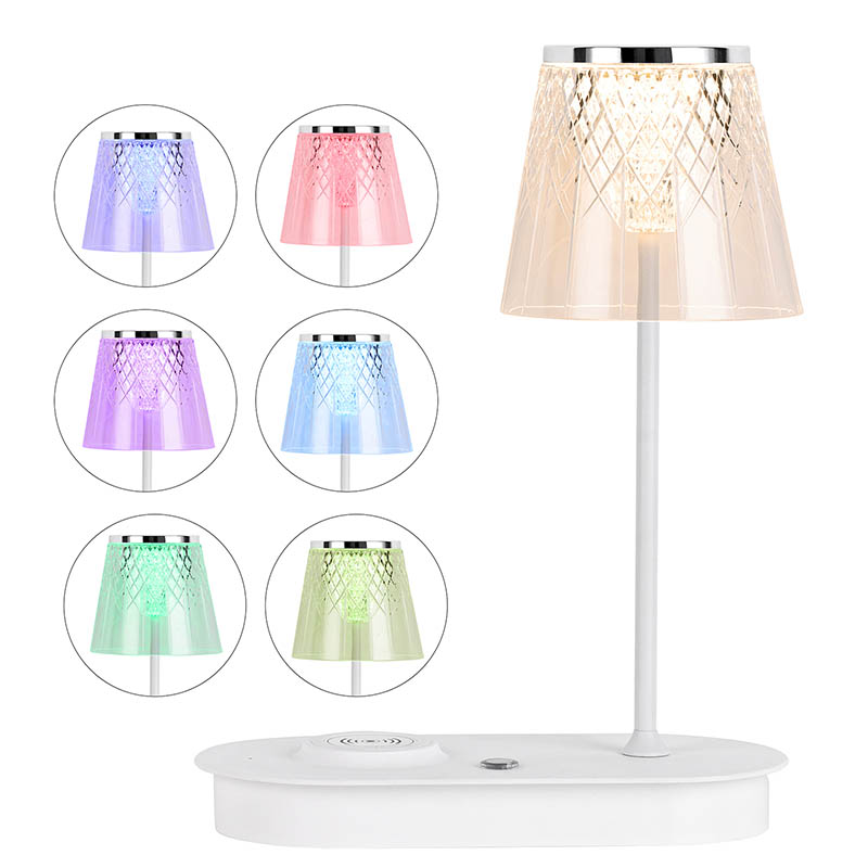 Transparente Schatten -LED -Schreibtischlampe mit drahtloses Ladegerät