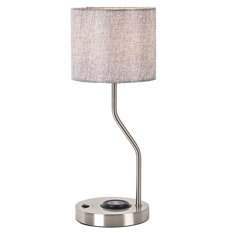 Schreibtischlampe mit kabellosem Telefonladegerät und Stoffschirm